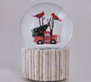 120MM Revolving Red Truck with Cardinals Snow Globe