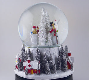 120MM Santa & Snowman w/ Red Village Base Snow Globe