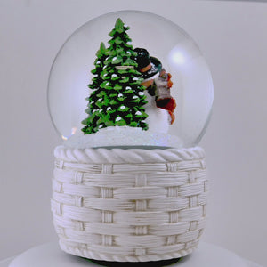 Snowman with Fox and Cardinal Swirling-Snow Musical Globe
