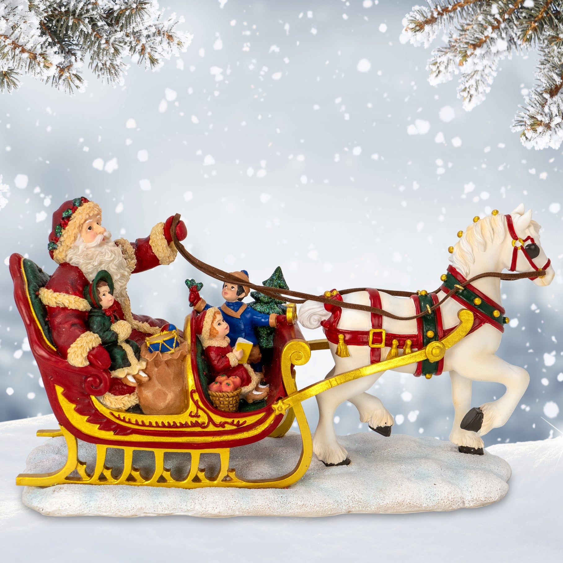 Santa with Children on Horse Sleigh Figurine - San Francisco Music