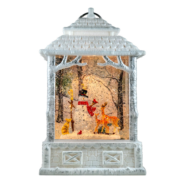 Snowman with Deer Lantern Snow Globe - San Francisco Music Box Company