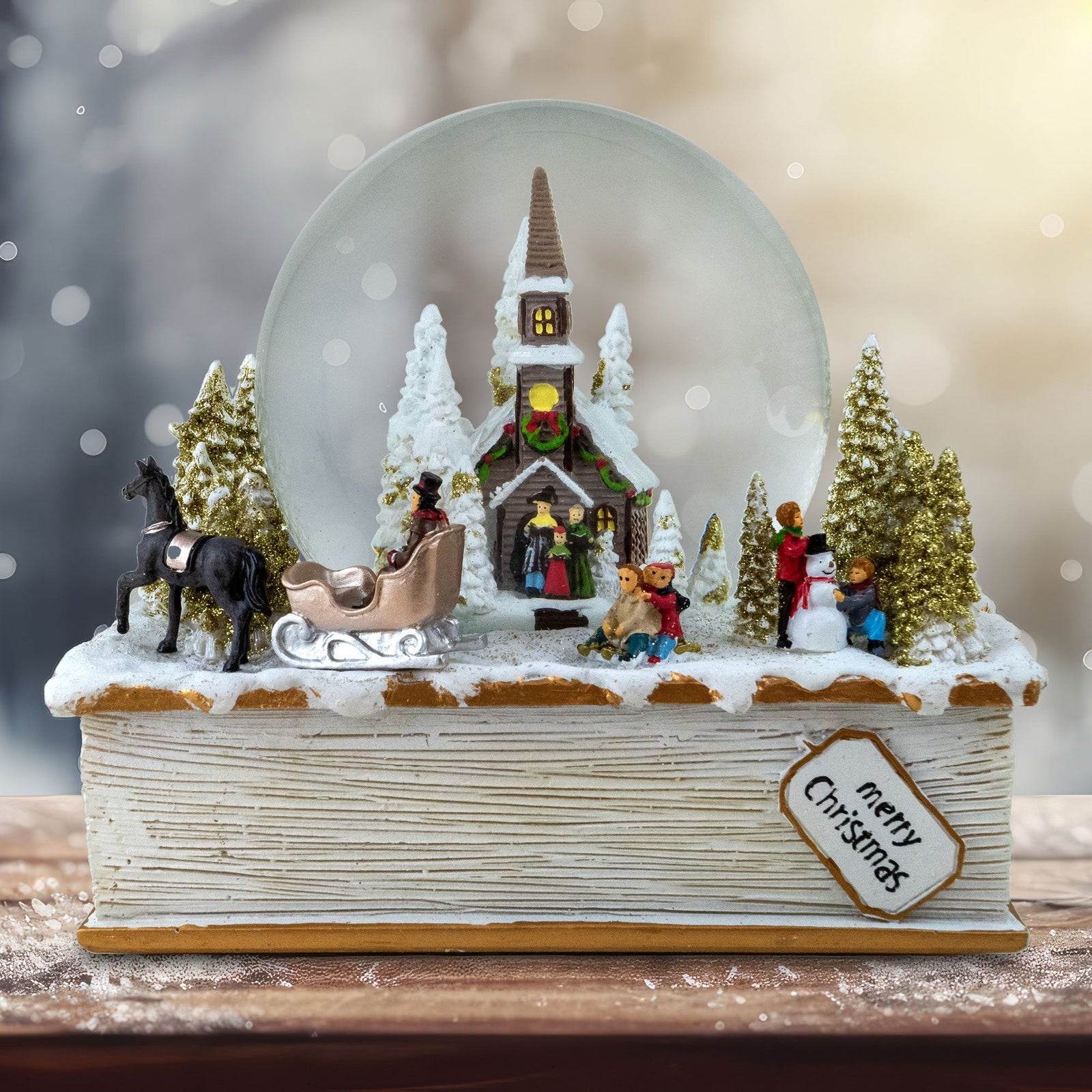 Winter Holiday Scene on Book Snow Globe San Francisco Music Box Company Collectible 850060057243