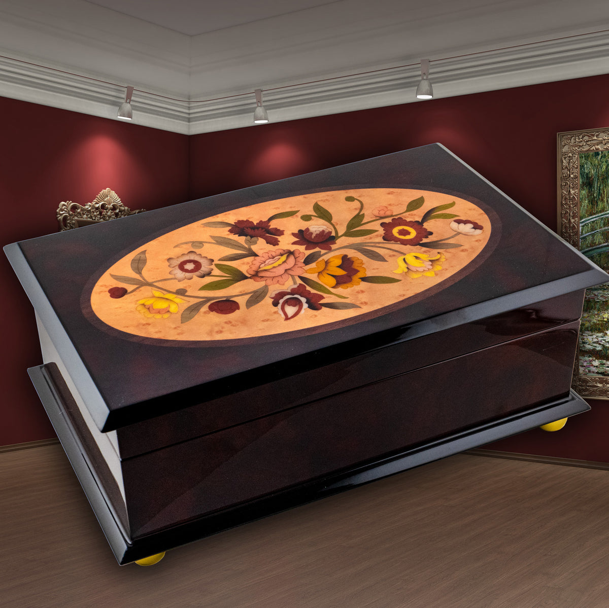 Classic Floral Musical Wooden Jewelry Box