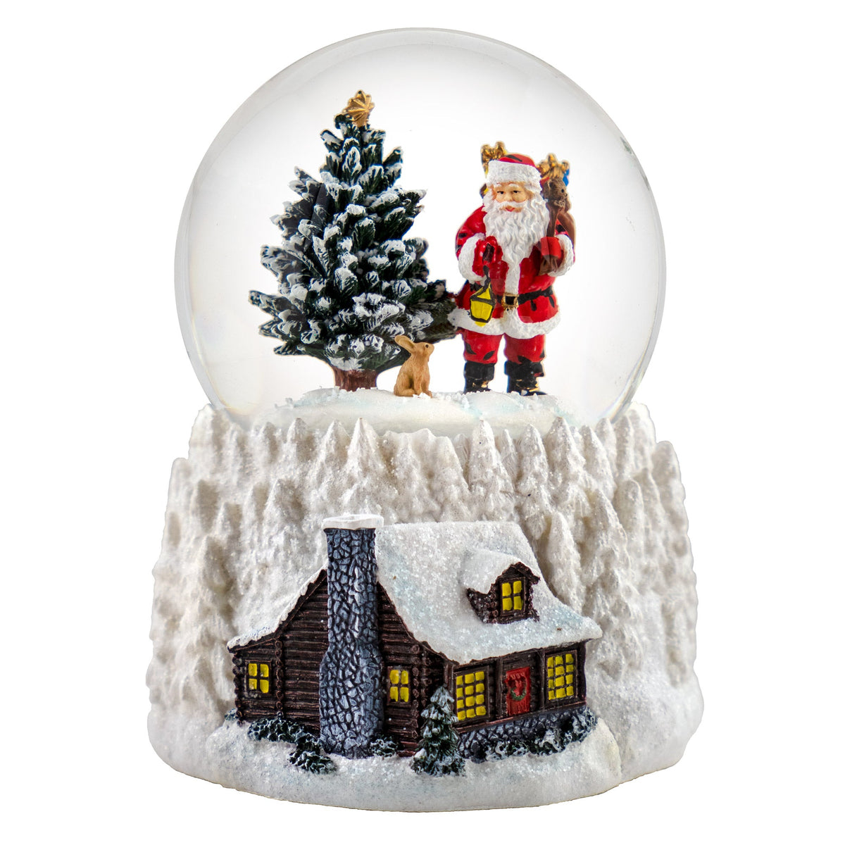 100MM Musical LED Santa w/ Cabin Lighted Base San Francisco Music Box Company Collectible