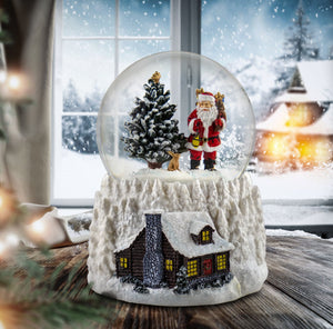 100MM Musical LED Santa w/ Cabin Lighted Base San Francisco Music Box Company Collectible