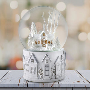 100MM White Christmas Scene Snow Globe San Francisco Music Box Company Collectible