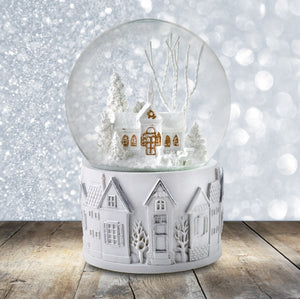100MM White Christmas Scene Snow Globe San Francisco Music Box Company Collectible