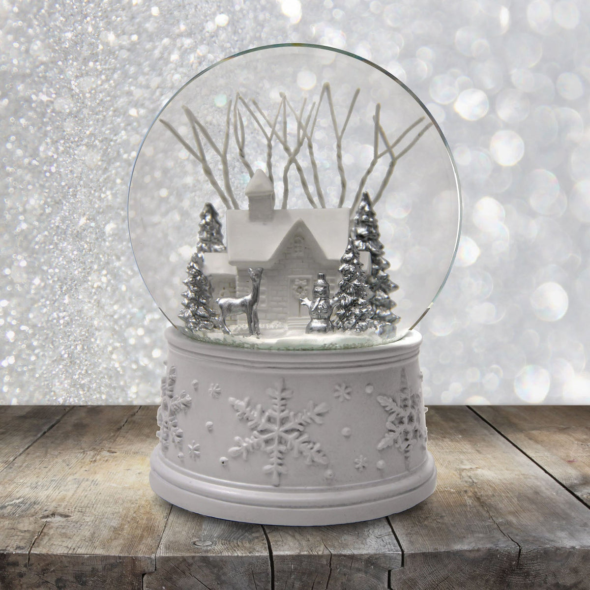 100MM White Christmas Snow Globe San Francisco Music Box Company Collectible