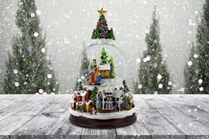 Carolers with Tree Top and Village Base Snow Globe