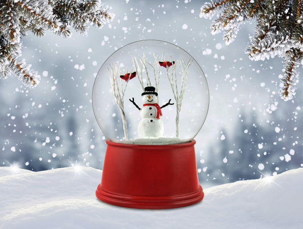 Snowman with Cardinals on a Tree Snow Globe - San Francisco