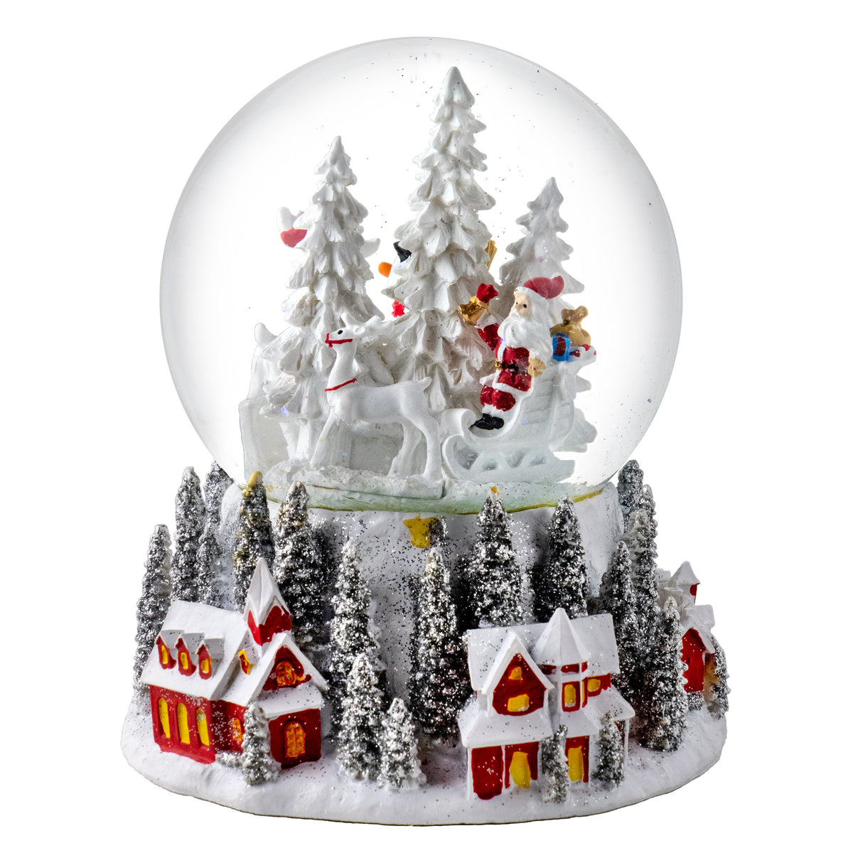 120MM Santa & Snowman w/ Red Village Base Snow Globe