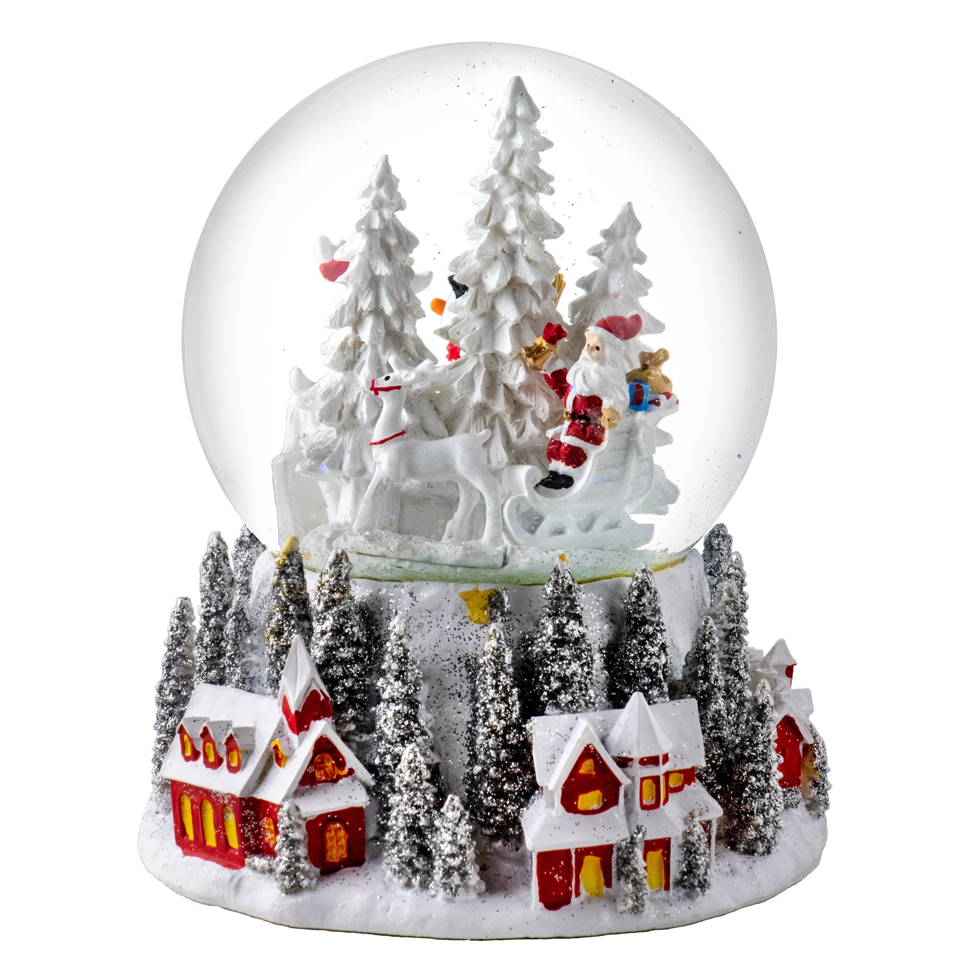 Glitter snow globe snowman fire music 15x10x10 cm