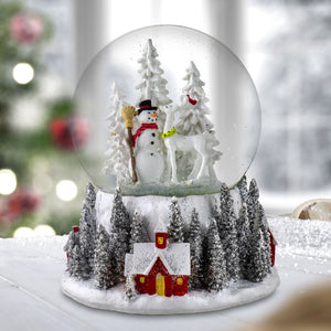 120MM Santa & Snowman w/ Red Village Base Snow Globe