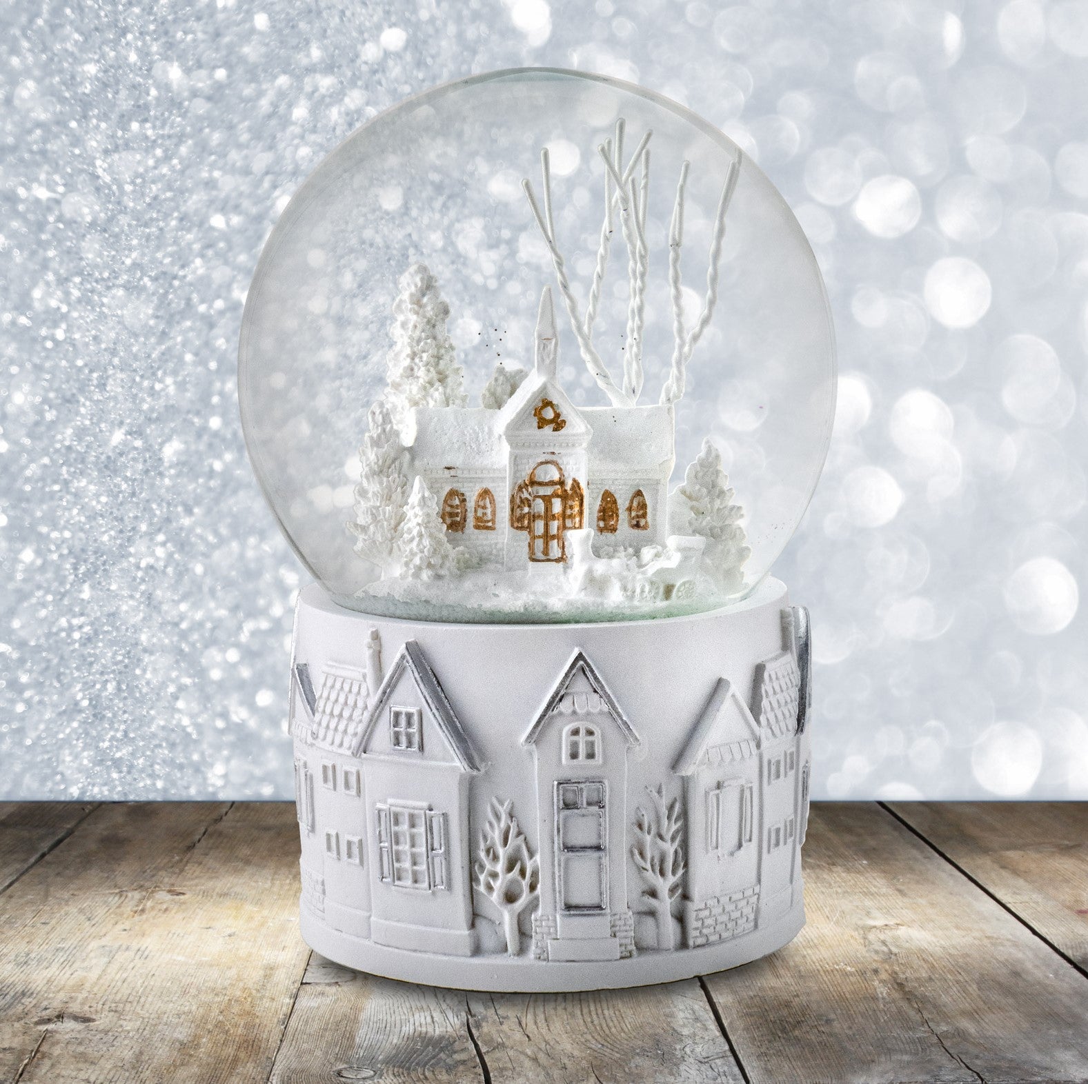 100MM White Christmas Scene Snow Globe