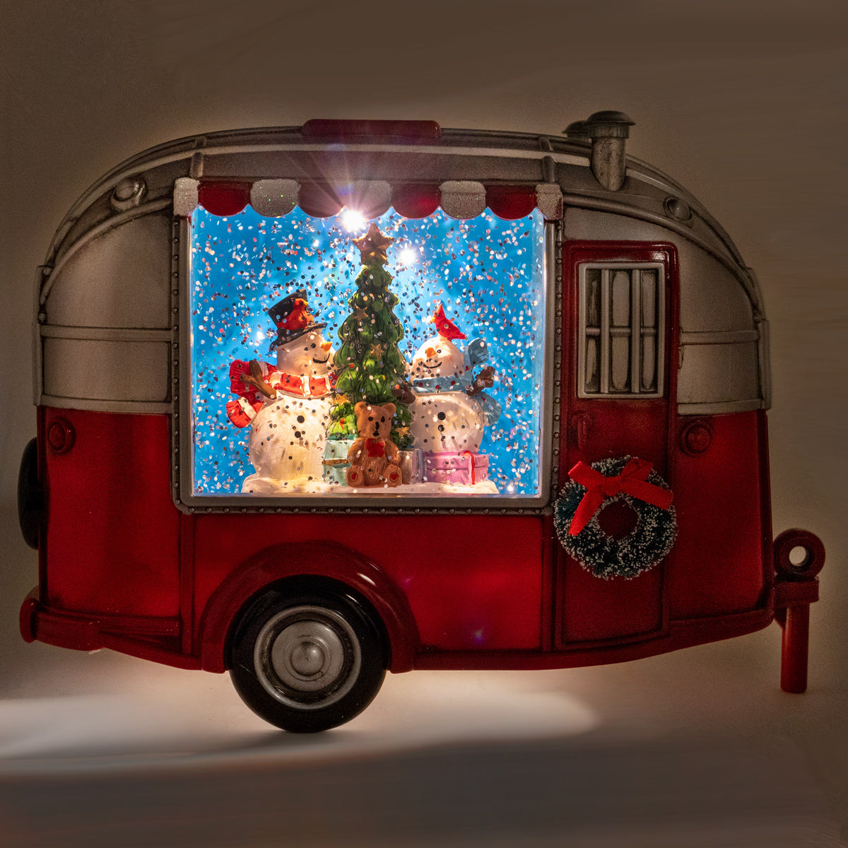 Musical Snowman in a Camper Decoration