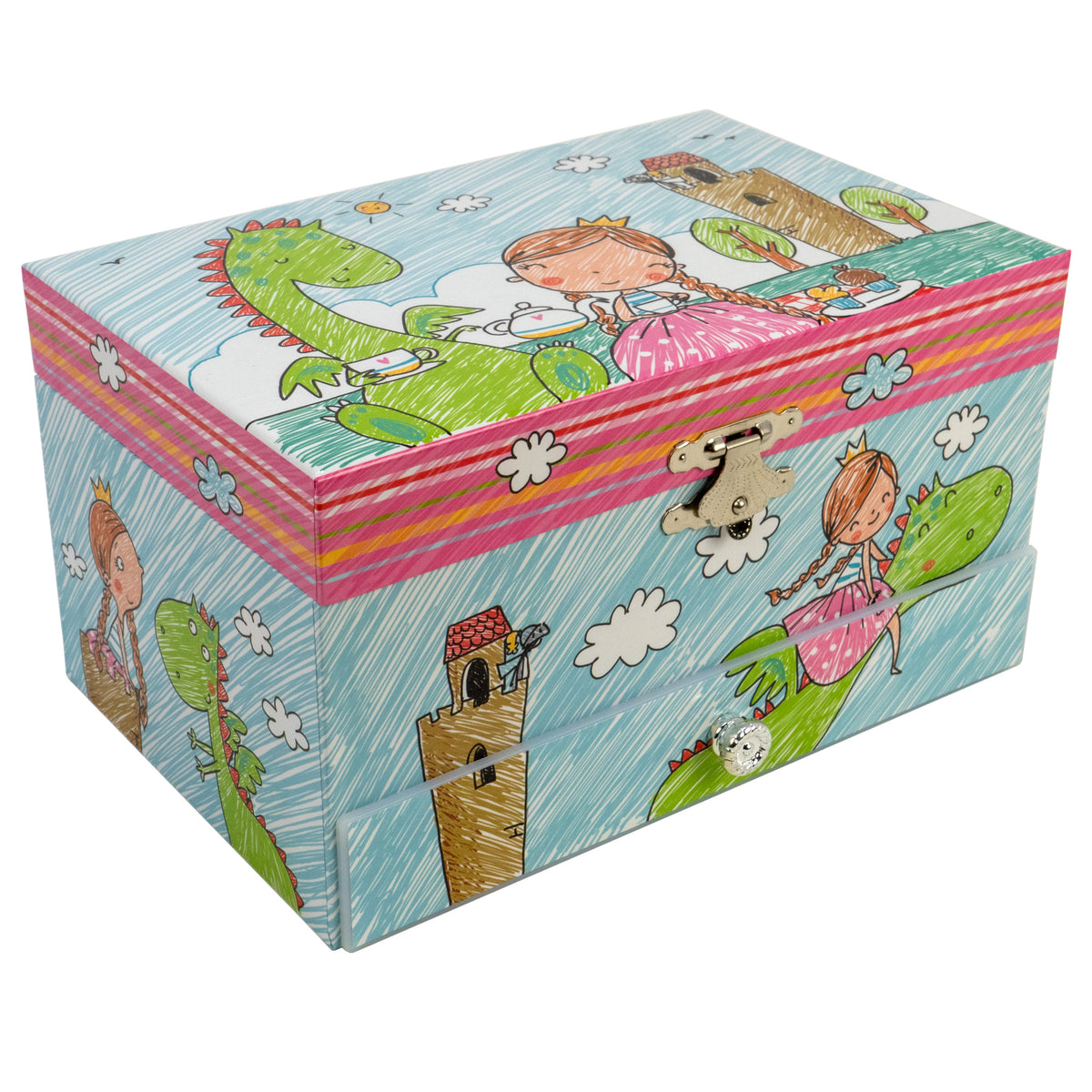 Princess with Friendly Dragon Heirloom Musical Jewelry Box
