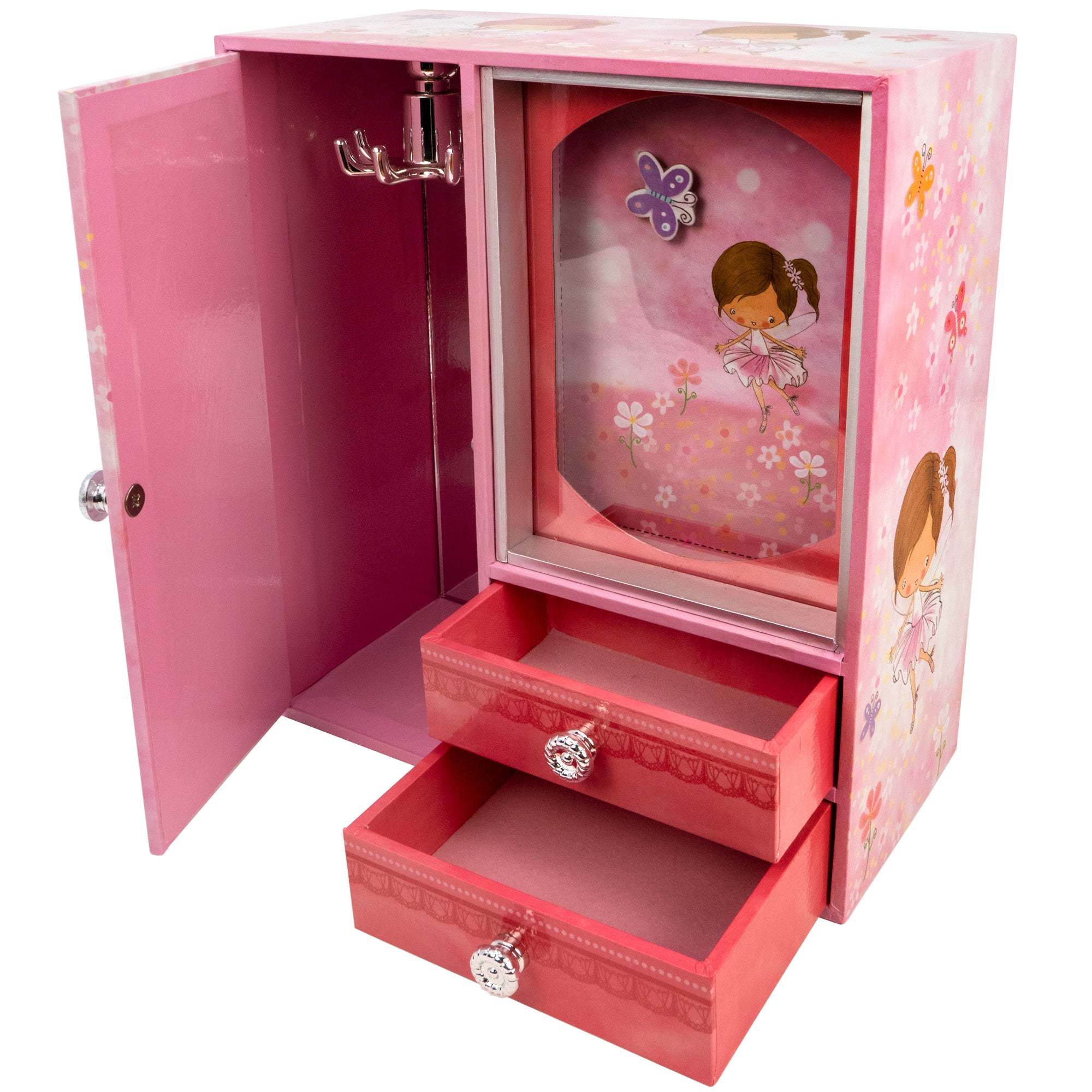 Pink Butterfly Fairy Deluxe Musical Standing Jewelry Box - San
