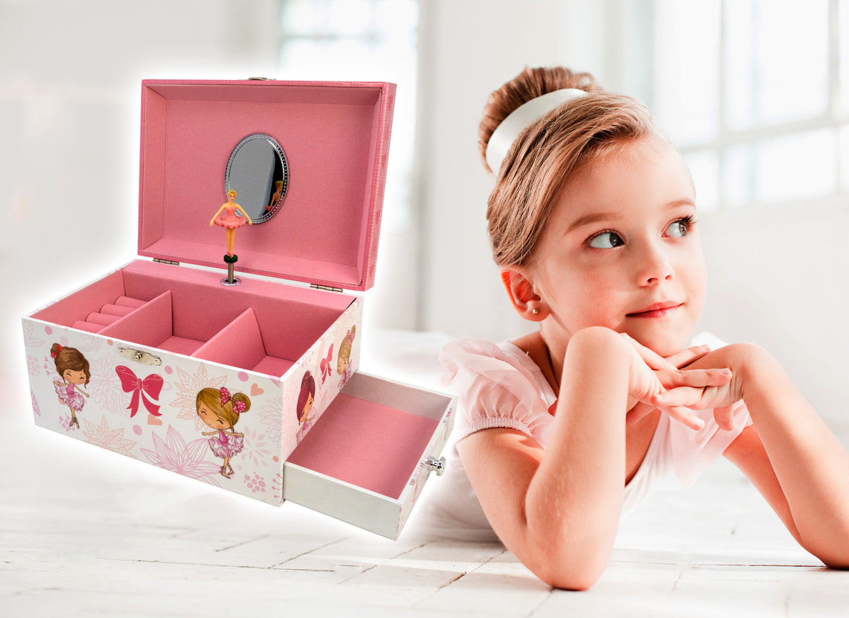 Ballet Recital Musical Jewelry Box with Side Drawers