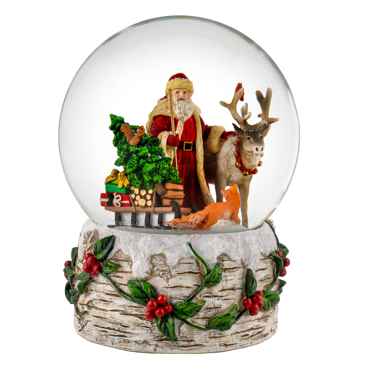 120MM Musical Santa with Reindeer Snow Globe