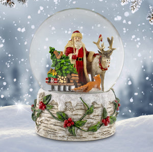 120MM Musical Santa with Reindeer Snow Globe
