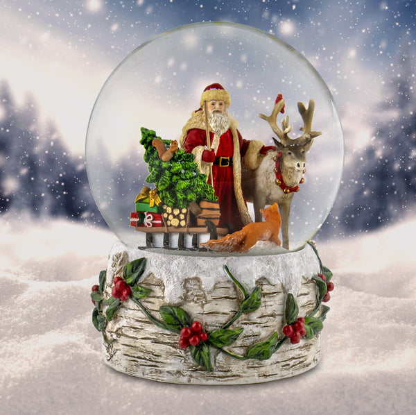 120MM Musical Santa with Reindeer Snow Globe - San Francisco