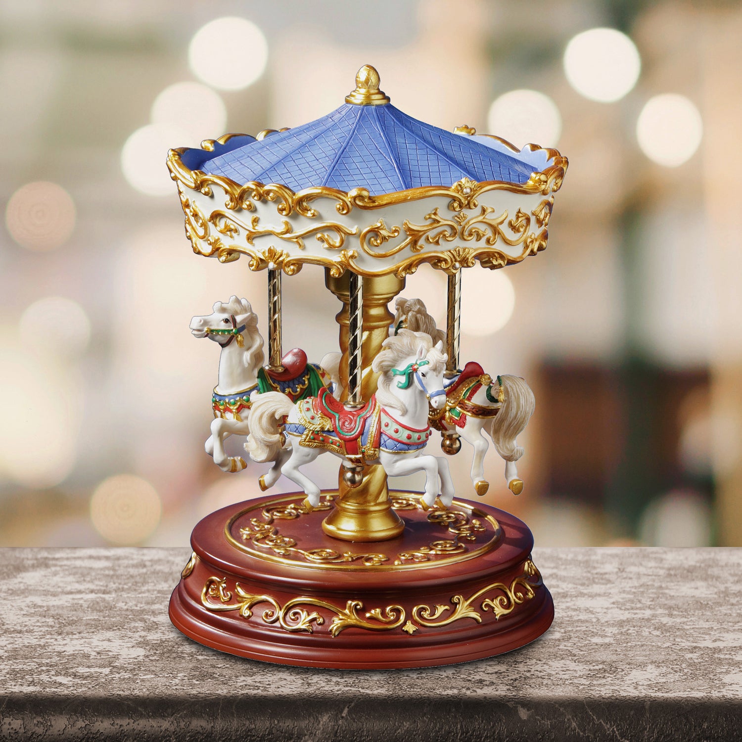 Christmas Carousel Music Box, Including Wooden Horse Music Box and
