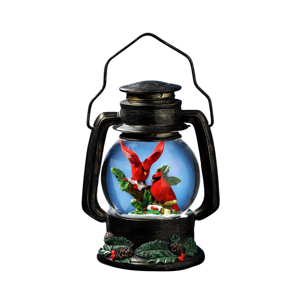 Cardinals Antique Lantern Snow Globe