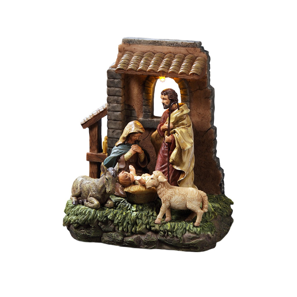 Holy Family in Stable Window FIG - San Francisco Music Box
