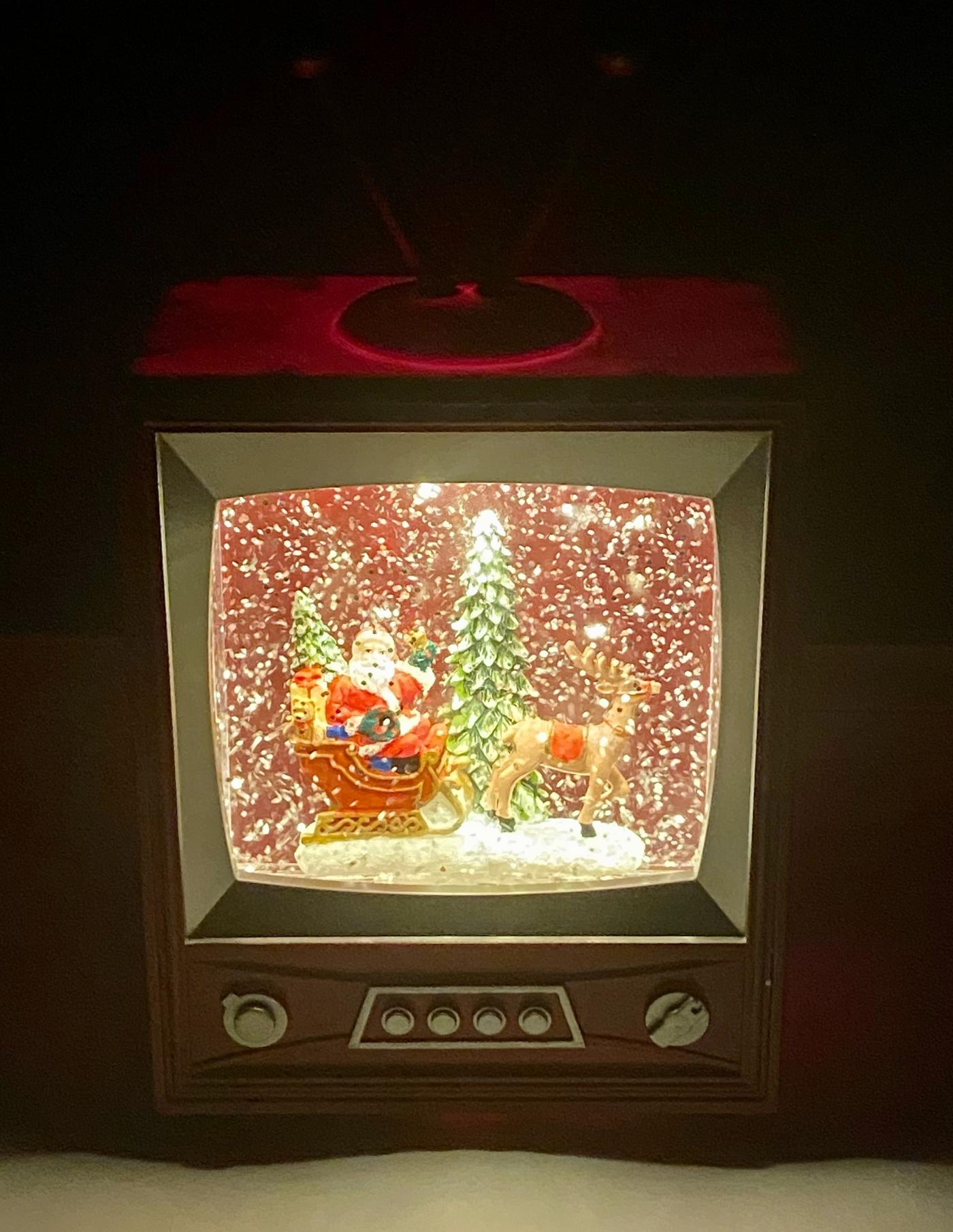 Santa in Spinning Water Television - San Francisco Music Box Company