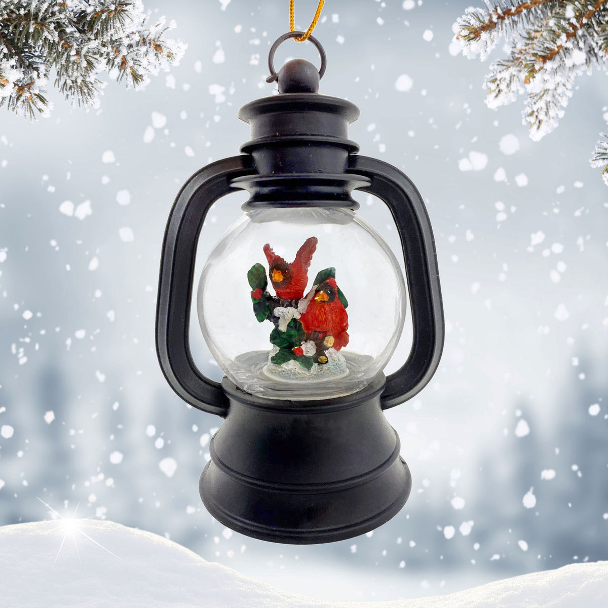 Cardinals Antique Lantern Globe Christmas Ornament