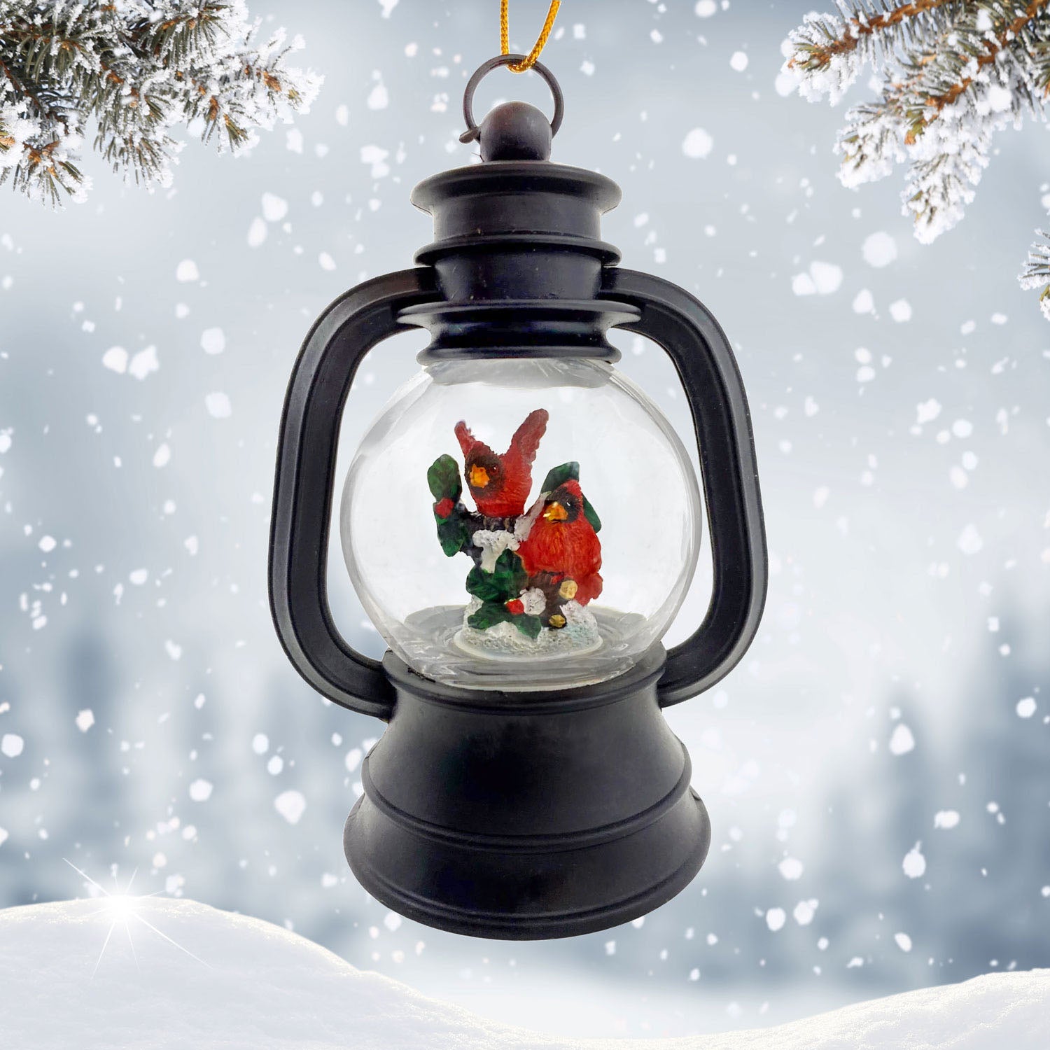 Cardinals Antique Lantern Globe Christmas Ornament