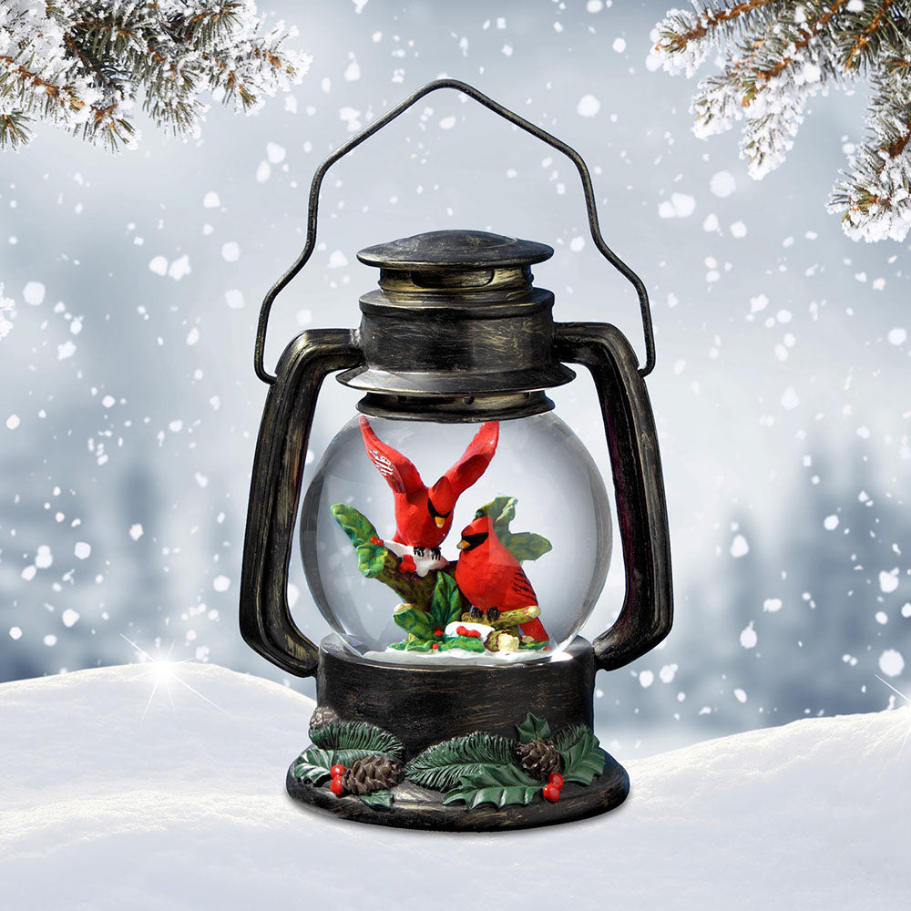 Cardinals Antique Lantern Snow Globe