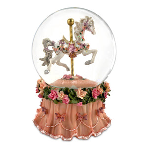 Carousel Horse Water Globe with Pink Flower Base San Francisco Music Box Company Collectible