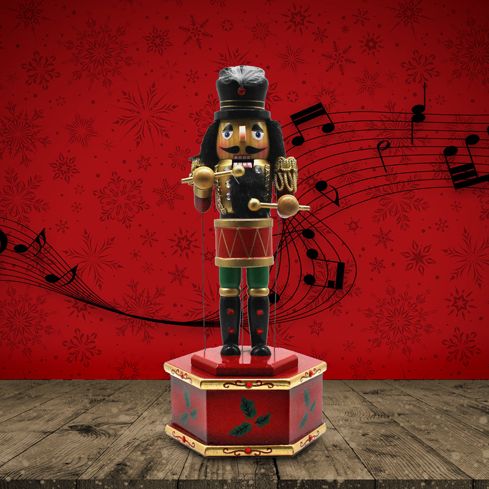 13" Musical Nutcracker Wooden Music Box Puppet w/ Drums