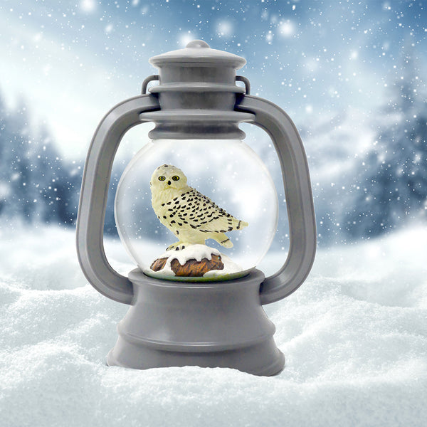 Grey Lantern Snowy Owl Snow Globe - San Francisco Music Box Company