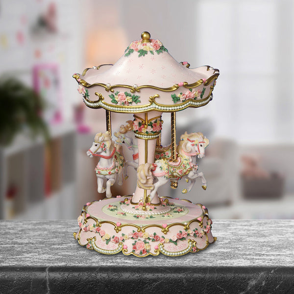 Hearts and Roses 3 Horse Carousel - San Francisco Music Box Company