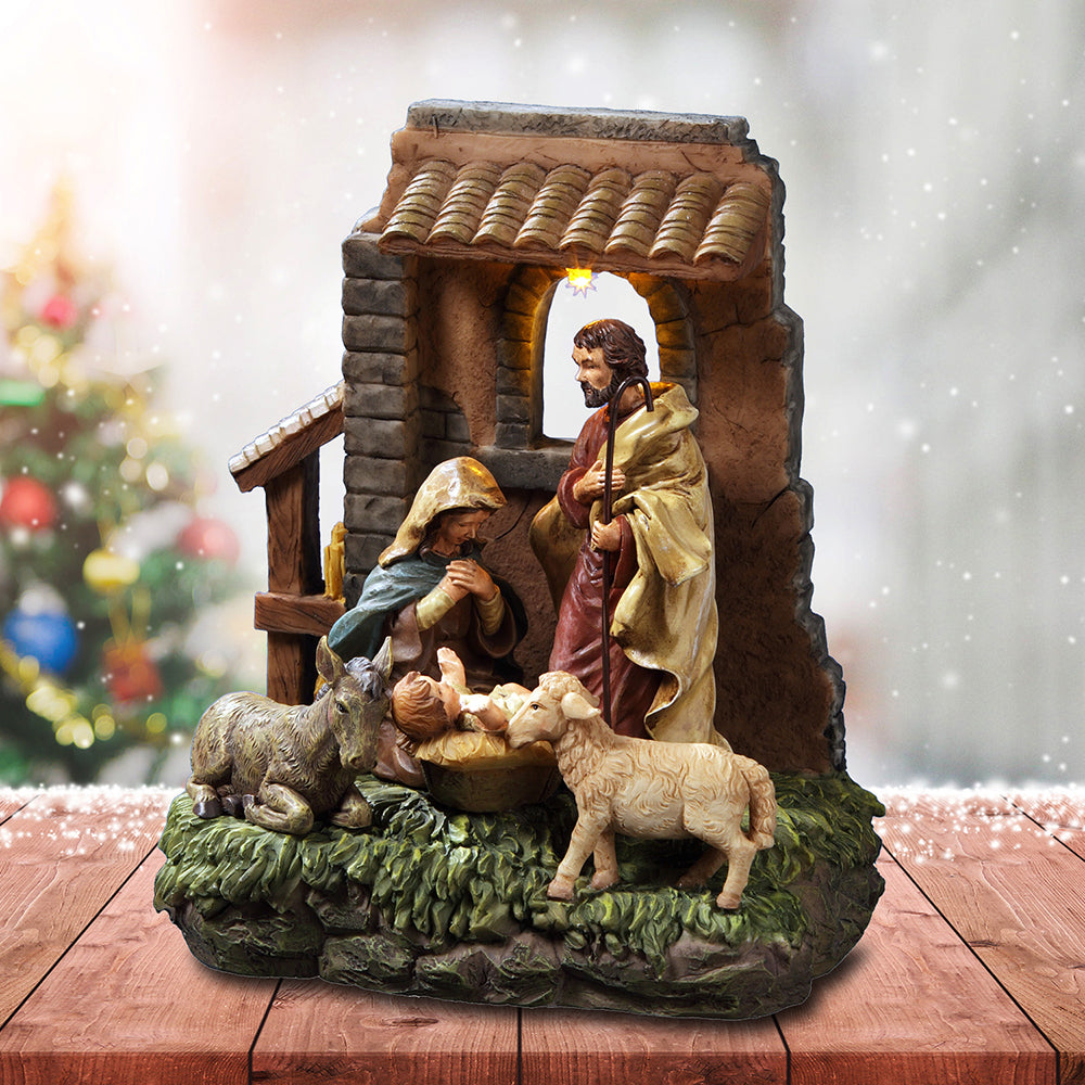 Holy Family in Stable Window FIG The San Francisco Music Box Company Collectible 842970052623