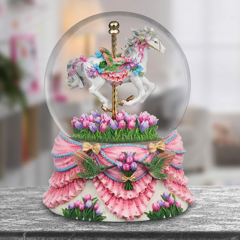 Hummingbird Carousel Water Globe San Francisco Music Box Company Collectible