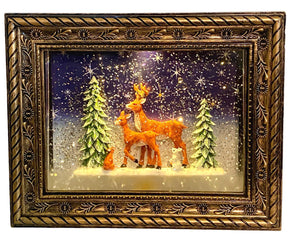 Musical Lighted Reindeer in the Woods Frame San Francisco Music Box Company Collectible