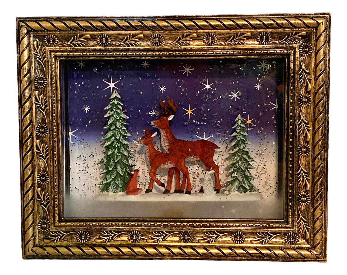 Musical Lighted Reindeer in the Woods Frame San Francisco Music Box Company Collectible
