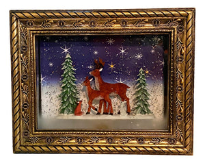 Musical Lighted Reindeer in the Woods Frame San Francisco Music Box Company Collectible