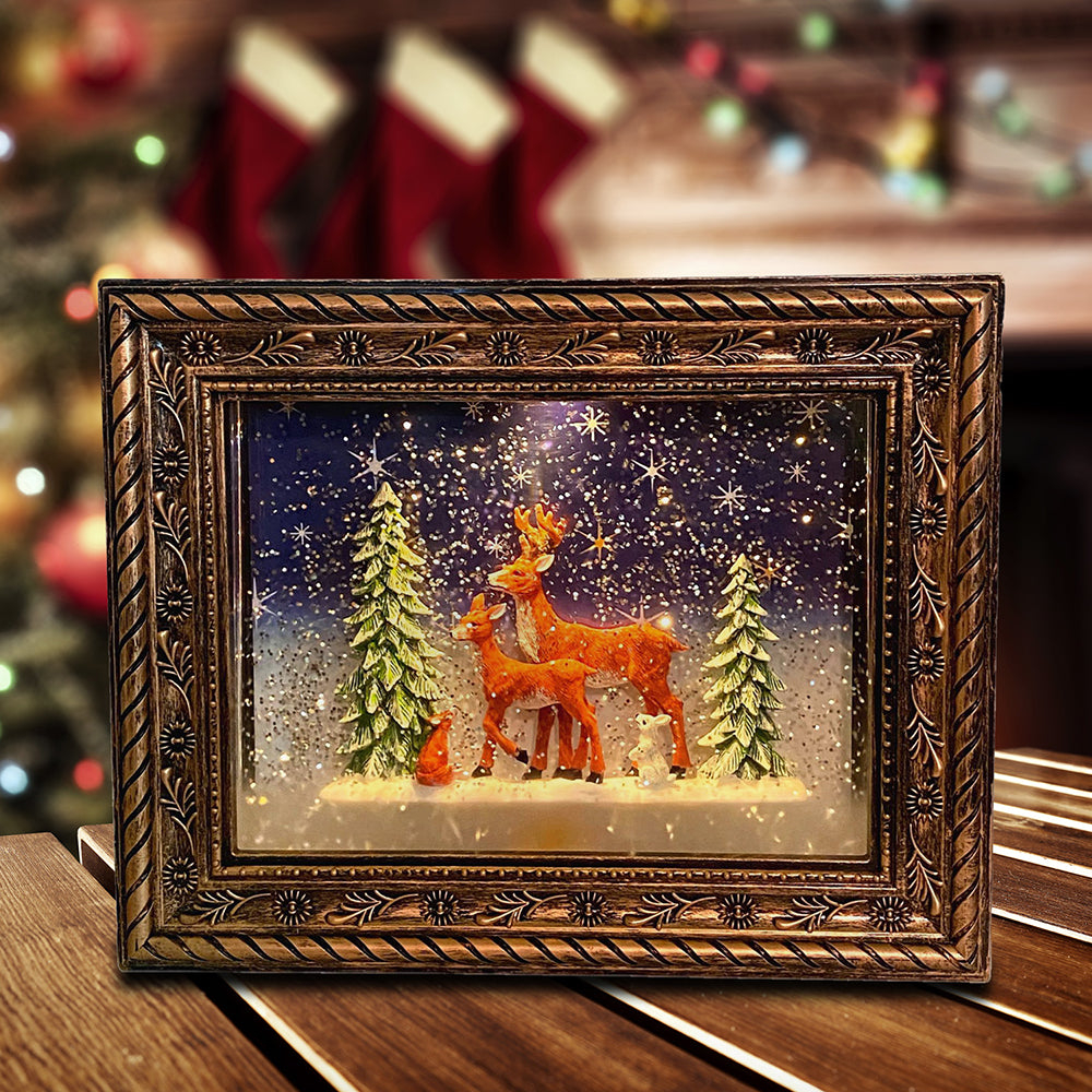 Musical Lighted Reindeer in the Woods Frame San Francisco Music Box Company Collectible