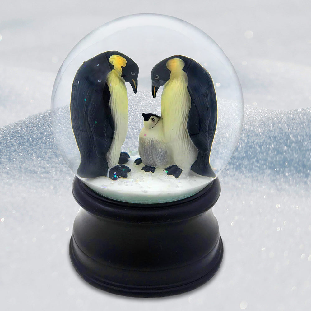 Penguins with Chick Snow Globe