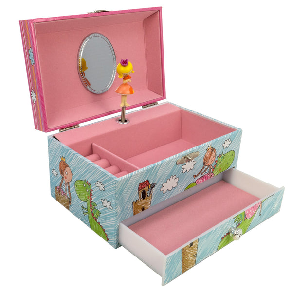 Princess with Friendly Dragon Heirloom Musical Jewelry Box - San