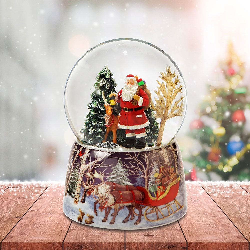 Santa and Reindeer Snow Globe The San Francisco Music Box Company Collectible 842970053262