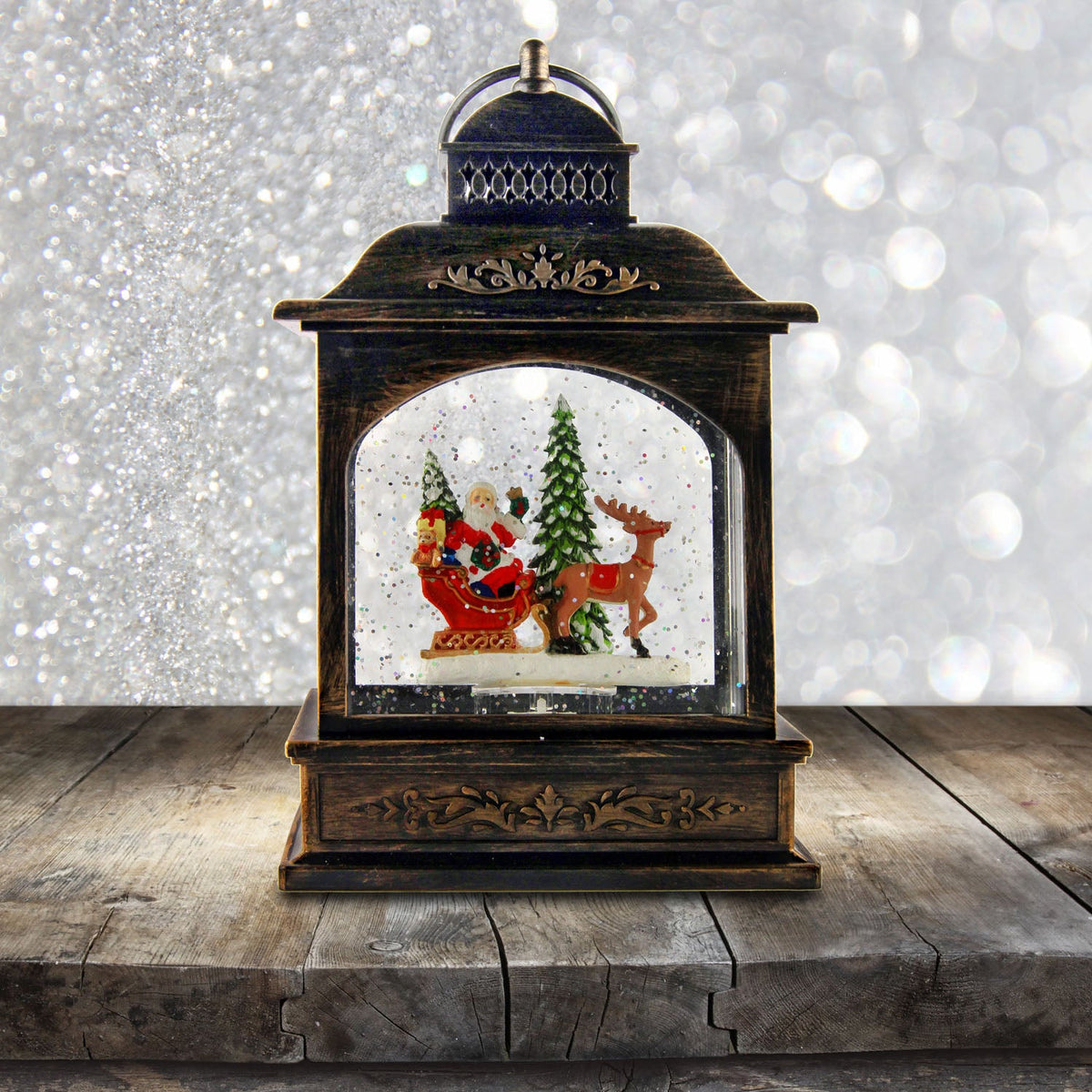 Santa on Sleigh with Reindeer Water Globe Lantern The San Francisco Music Box Company Collectible