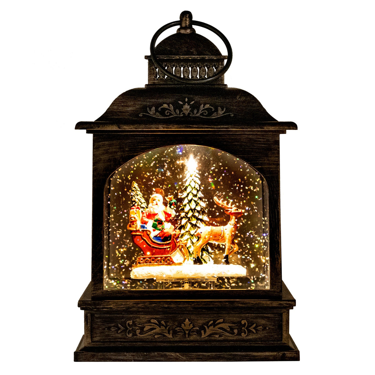 Santa on Sleigh with Reindeer Water Globe Lantern The San Francisco Music Box Company Collectible