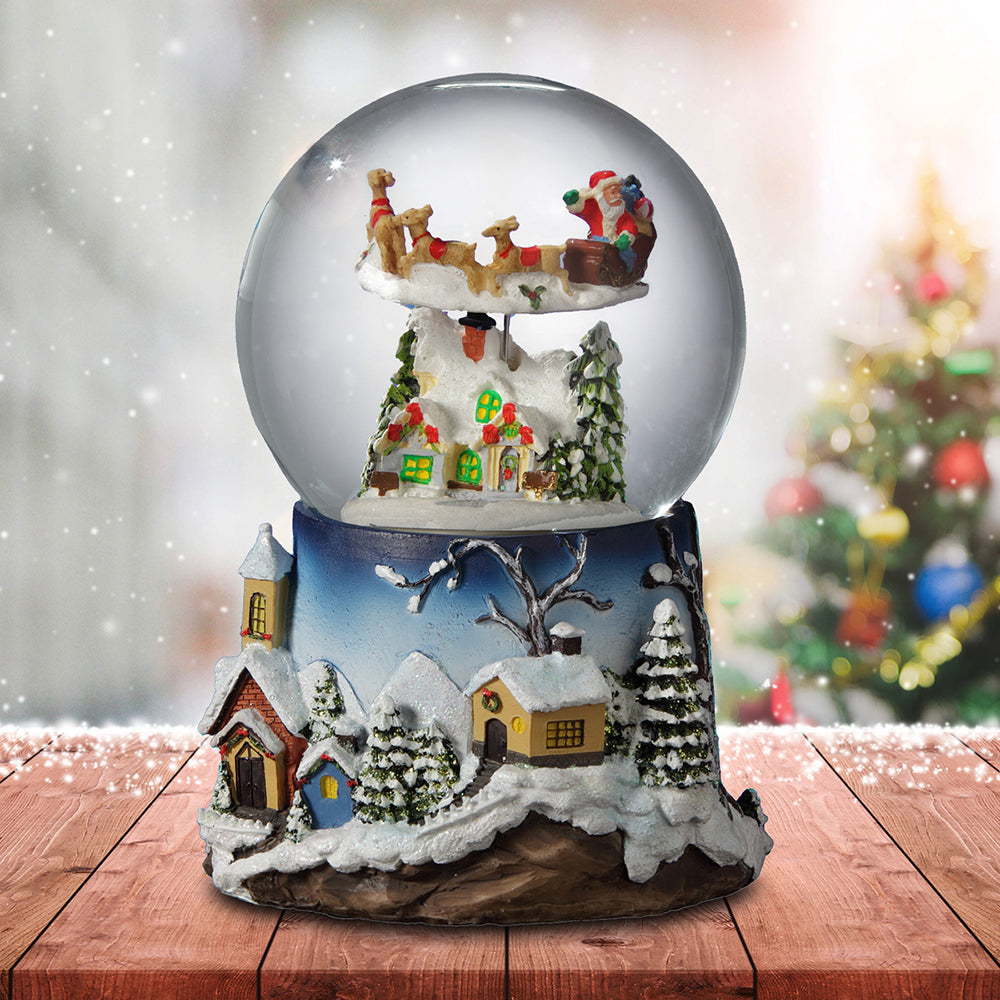 Santa Flying over Village 120mm SnowGlobe