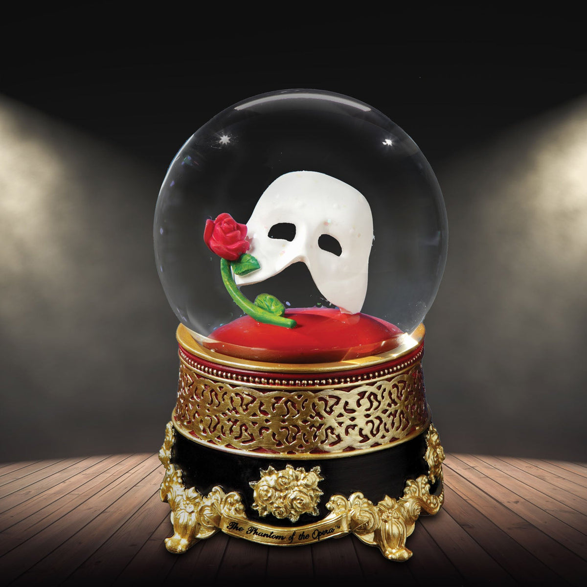 The Phantom™ Classic Mask with Rose Water Globe The San Francisco Music Box Company Collectible 842970051855