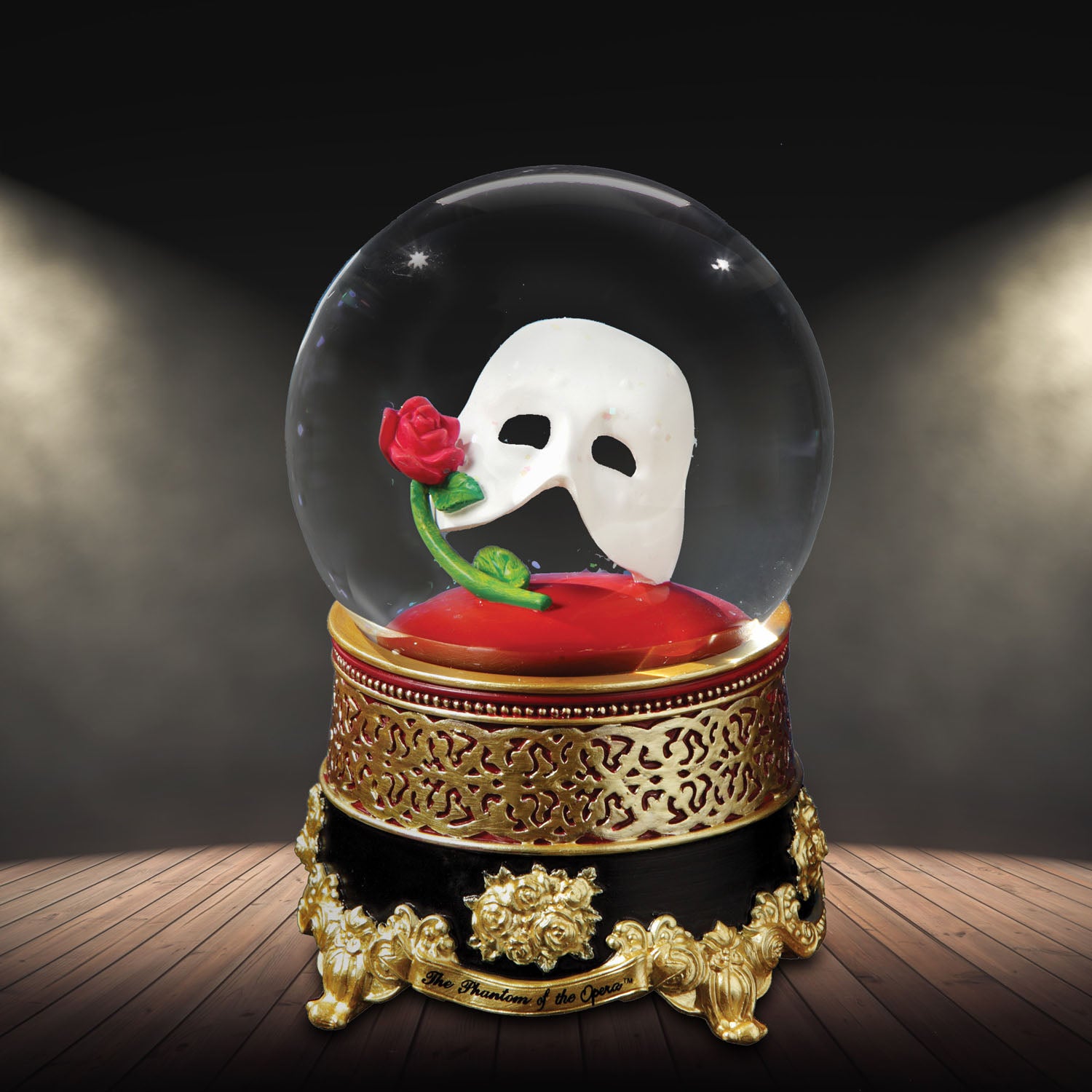 The Phantom™ Classic Mask with Rose Water Globe The San Francisco Music Box Company Collectible 842970051855